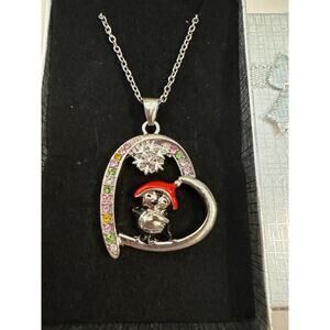 NWT Silvertone Penquin Snowflake Heart Necklace with Colored Stones